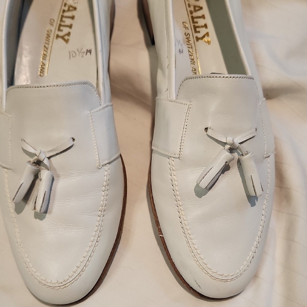 Bally White Leather Tassel Loafers Sz 10.5 - Picture 5 of 7